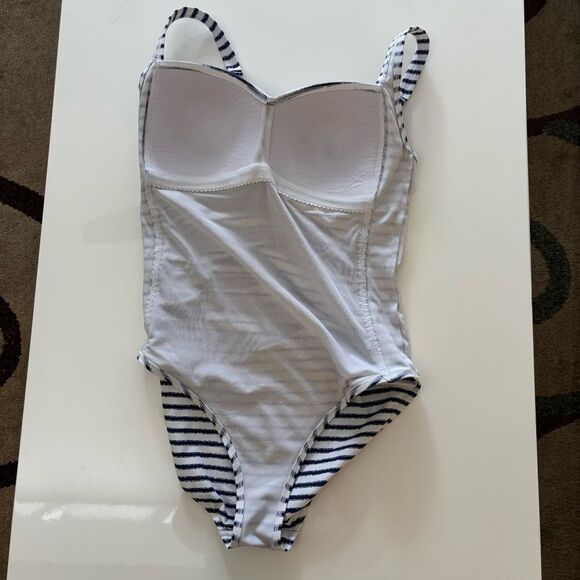 Swimsuit White/Blue Striped Women's 1 Piece - Picture 6 of 6
